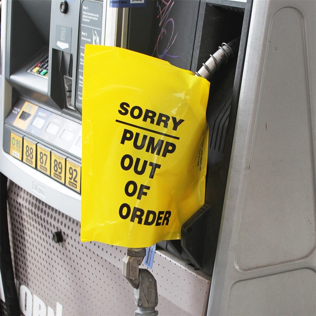 Gas Pump Out of Order Bag Nozzle Hood Yellow Cstore1